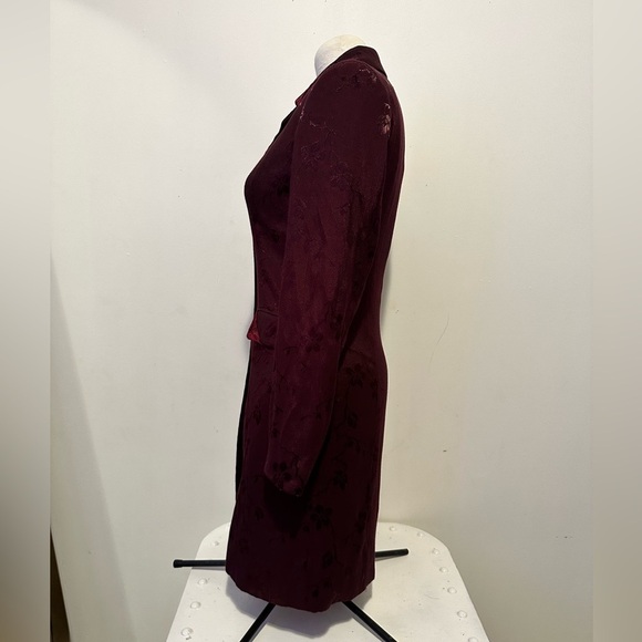 Gorgeous Dark Academia Plum Floral Jacquard Satin Boho Steampunk Coat Jacket S M - Picture 12 of 14